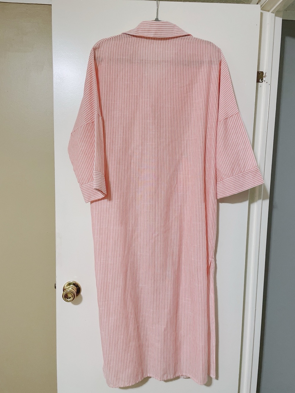 Cotton Pink & White Striped Midi Dress With Belt Size L - Picture 7 of 8